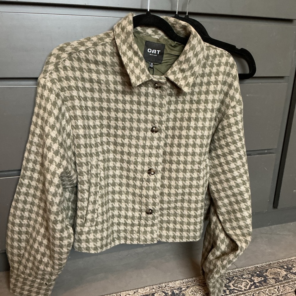 Oat New York Houndstooth Blazer - Olive and Cream
